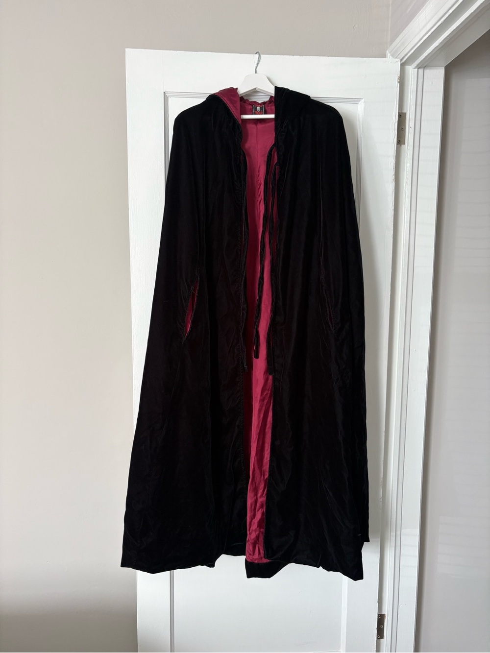 Morbid Threads Black Velvet Hooded Cape with Burgundy Lining